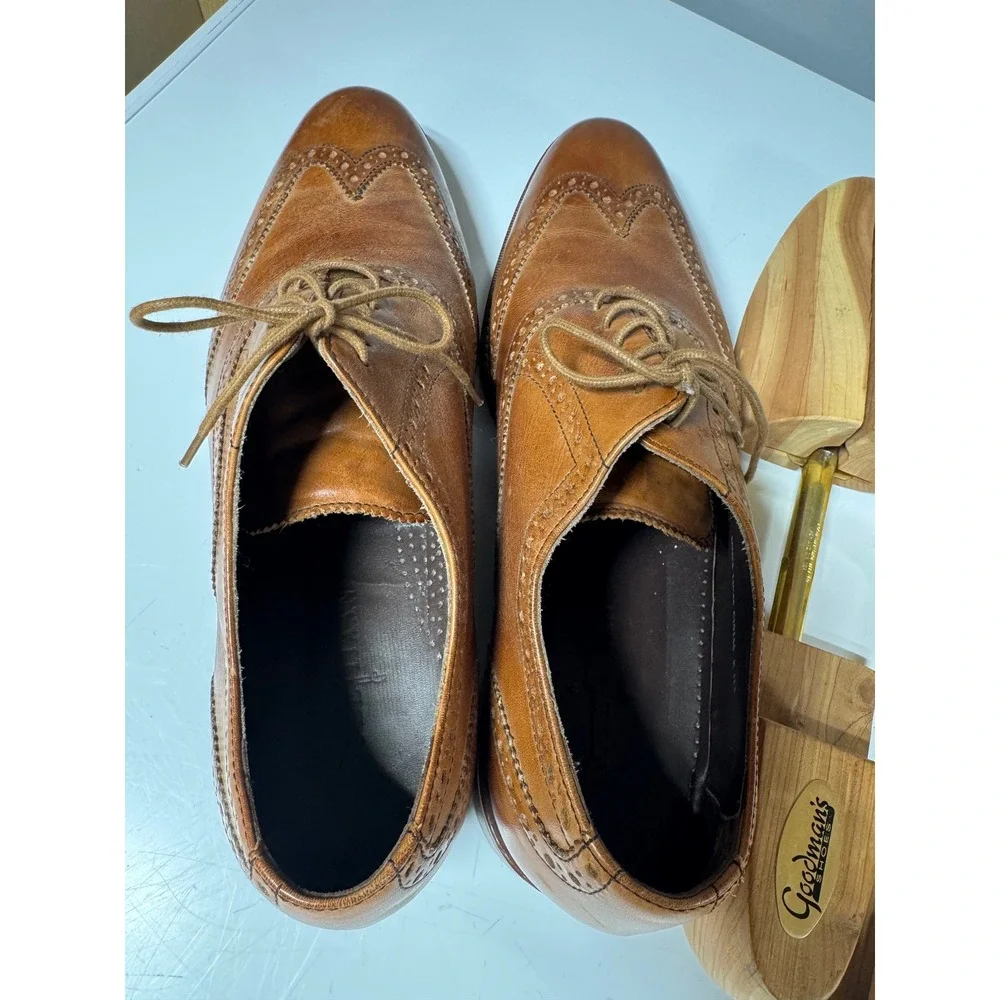 Cole Haan Mens British Tan Leather Wingtip Oxford Dress Shoes Nike Air 11.5